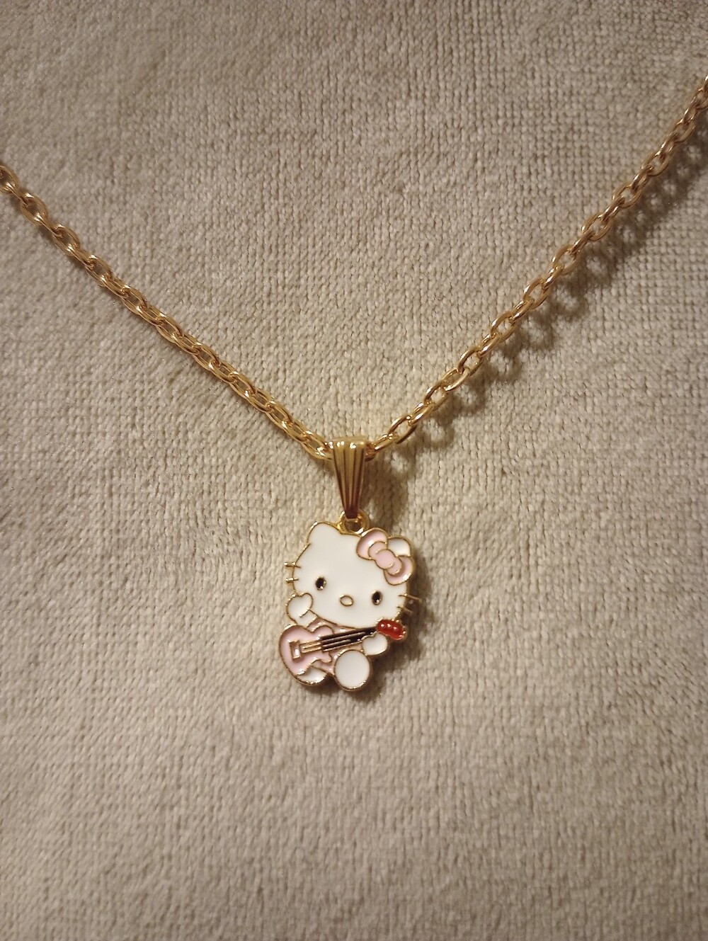 Hello Kitty Pink & Gold Guitar Charm Necklace